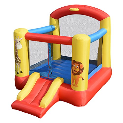 Costzon Inflatable Bounce House, Castle Jumper Slide Mesh Walls, Kids Party Jump Bouncer House w/Net, Carry Bag Without Blower (Lion & Giraffe Themed)